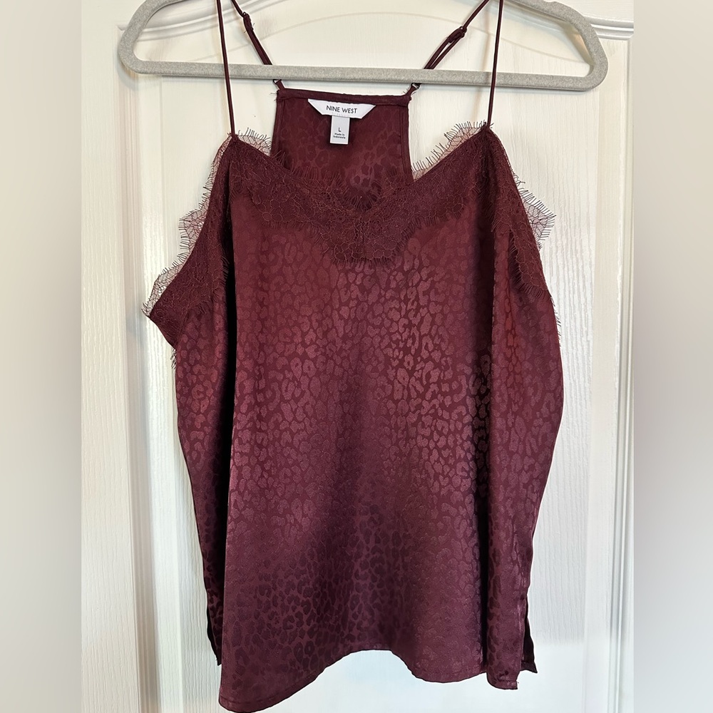 Nine West Burgundy Leopard Tank with Lace